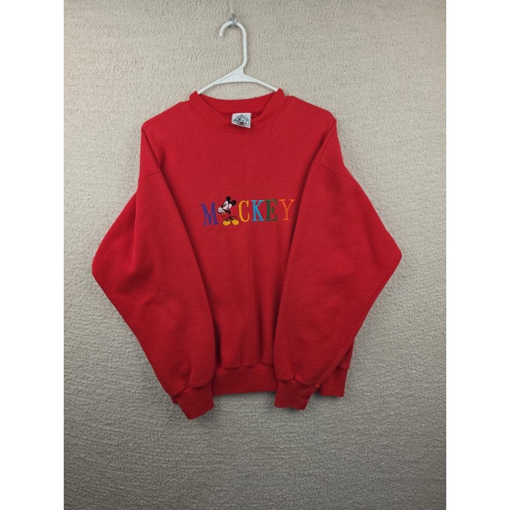 Vintage Mickey & Co. Embroidered Mickey Mouse Red Crewneck Size L Sweatshirt